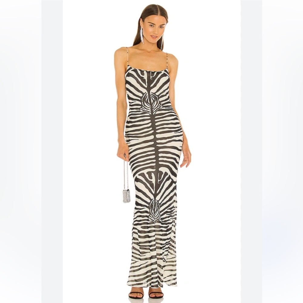 Ronny Kobo Collection Black and White Zebra Print Maxi Dress